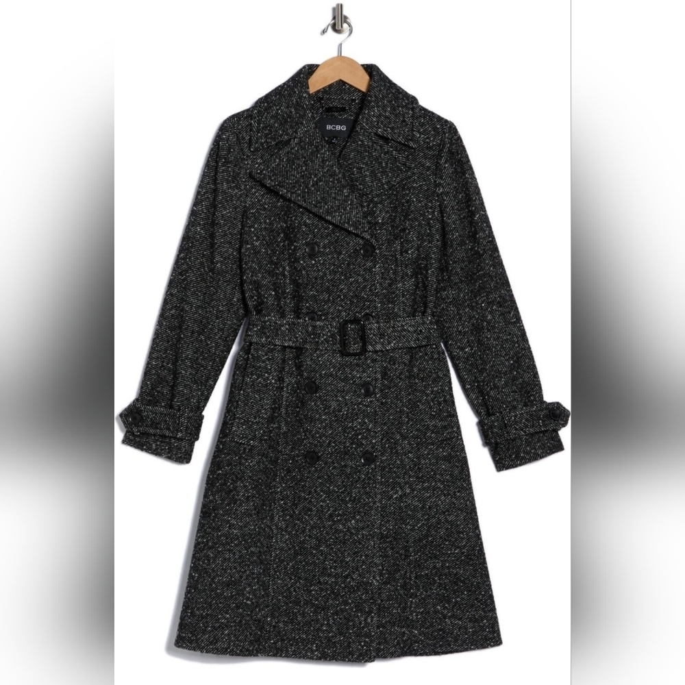 BCBG Charcoal Double-Breasted Trench Coat Size M - Picture 1 of 9